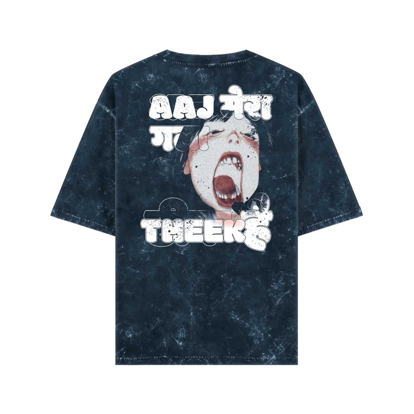Qalakaar-Unisex-Printed-Aaj_Mera_Gala_Theek_Hai-Navy_Blue-Oversized-Acidwash-Tshirt