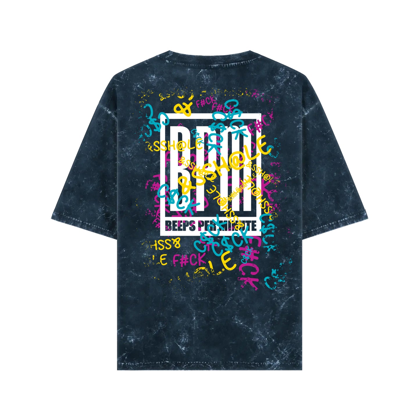 Qalakaar-Unisex-Printed-Beeps_Per_Minute__BPM_-Navy_Blue-Oversized-Acidwash-Tshirt