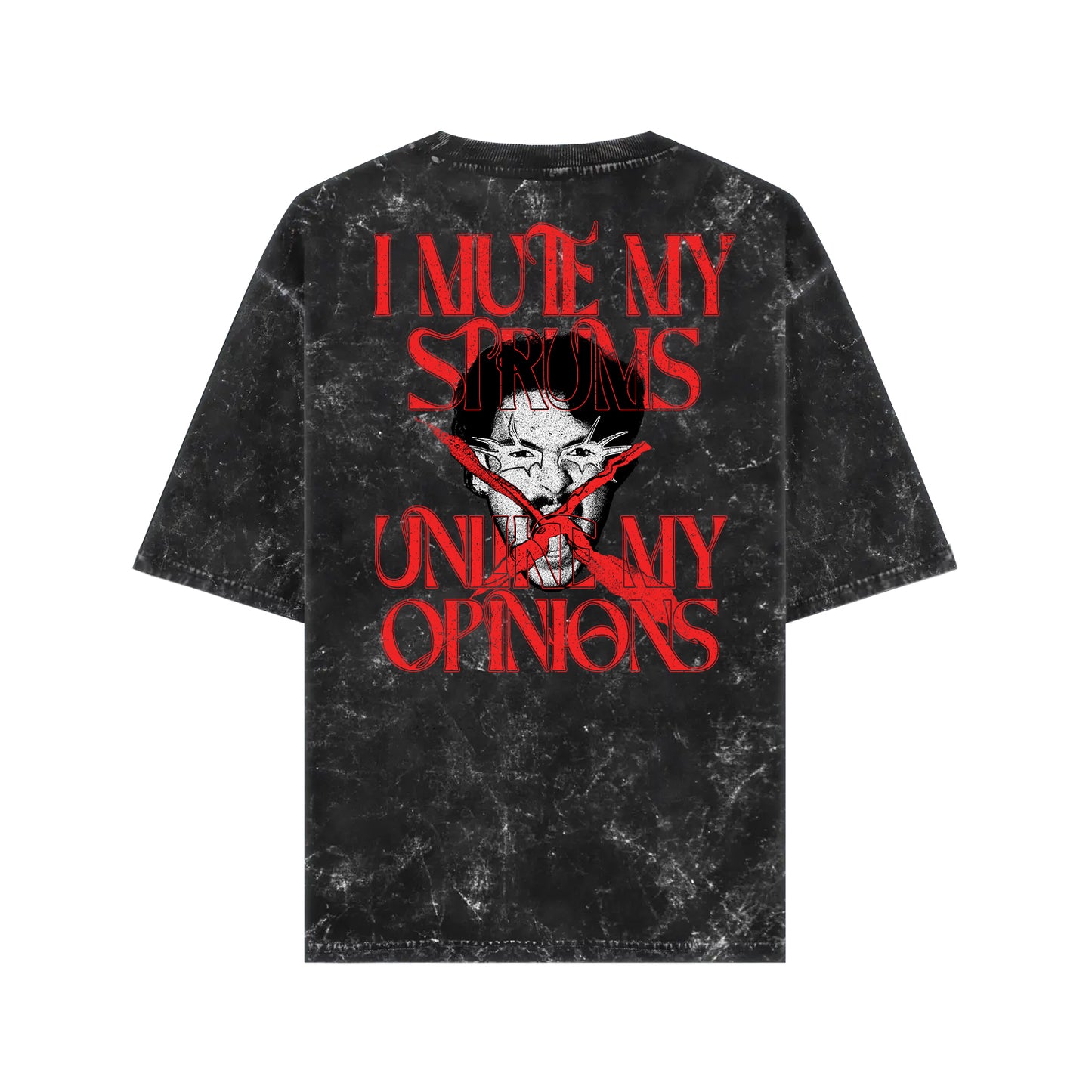 Qalakaar-Unisex-Printed-I_Mute_My_Strums_Unlike_My_Opinions-Black-Oversized-Acidwash-Tshirt