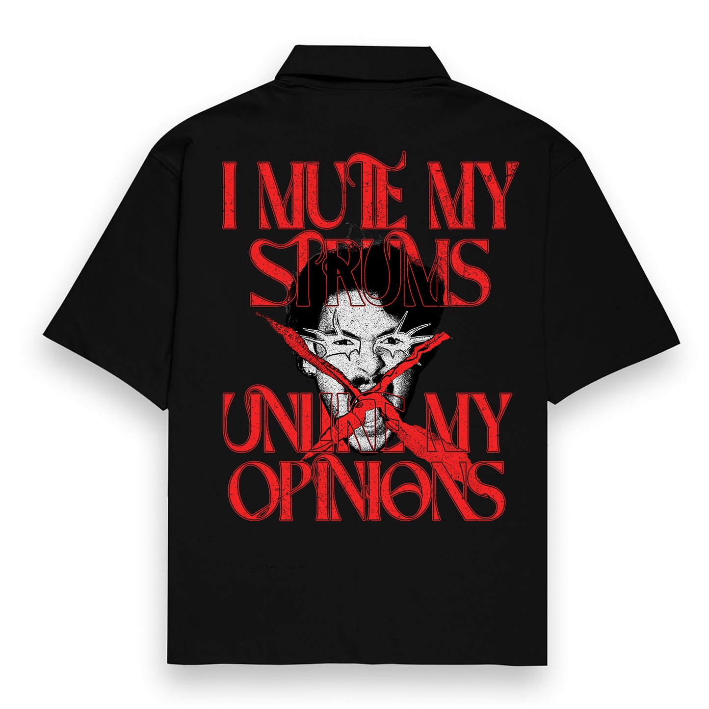Qalakaar-Unisex-Printed-I_Mute_My_Strums_Unlike_My_Opinions-Black-Oversized-Shirt