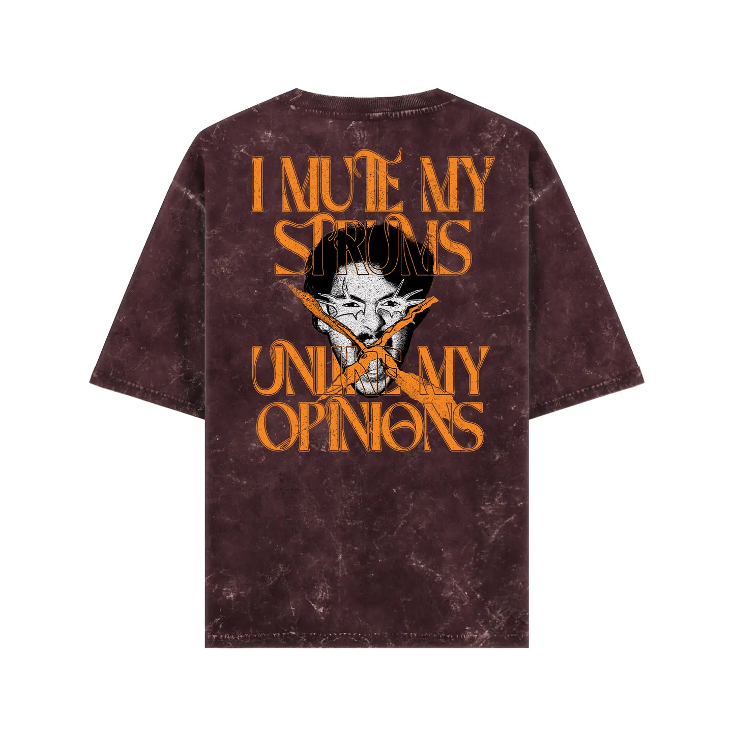 Qalakaar-Unisex-Printed-I_Mute_My_Strums_Unlike_My_Opinions-Maroon-Oversized-Acidwash-Tshirt
