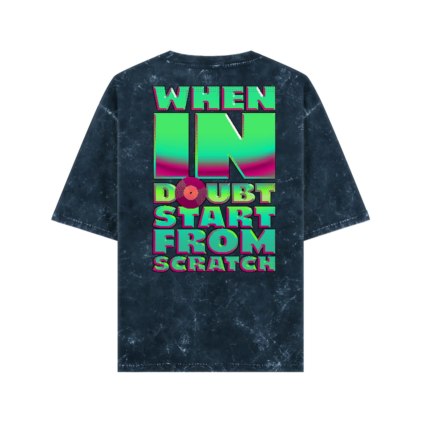 Qalakaar-Unisex-Printed-When_in_Doubt_Start_From_Scratch-NavyBlue-Oversized-Acidwash-Tshirt